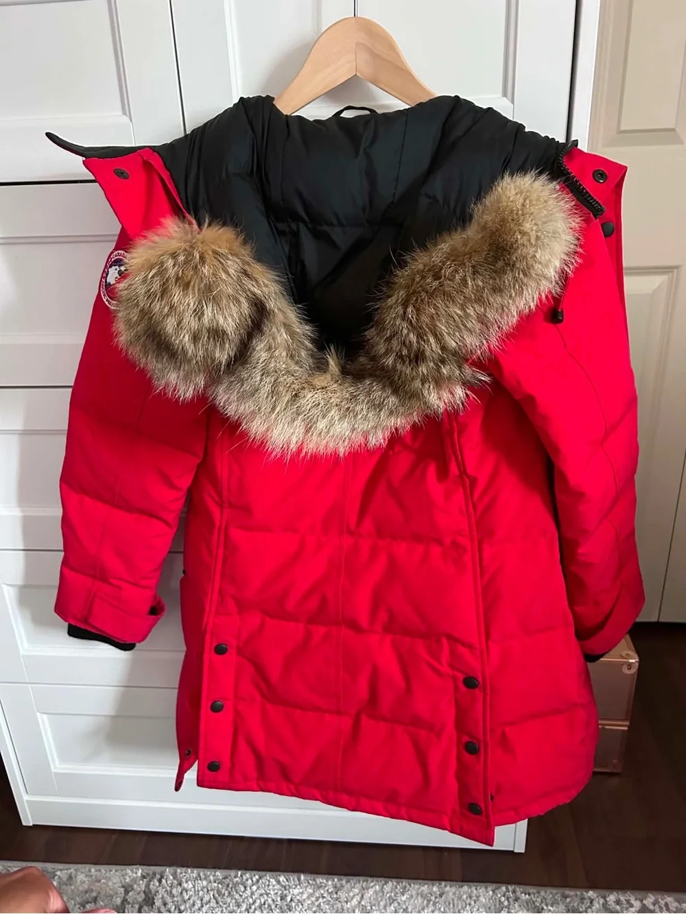 Canada Goose Bright Red Women's Insulated Parka with Fur-Trim Hood